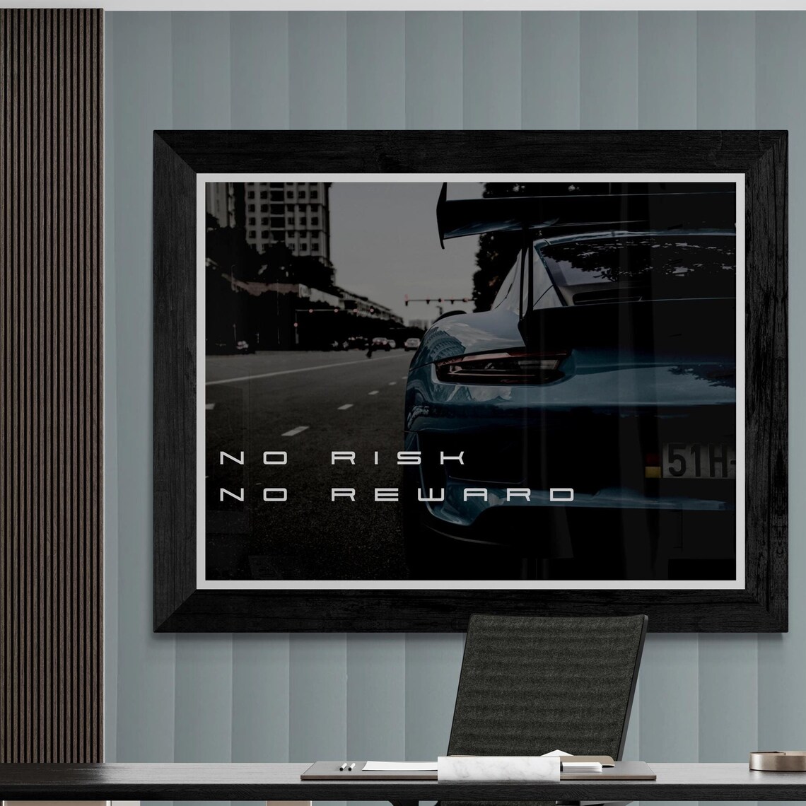 No Risk No Reward Quote Dark Sports Car Bold Motivational Poster