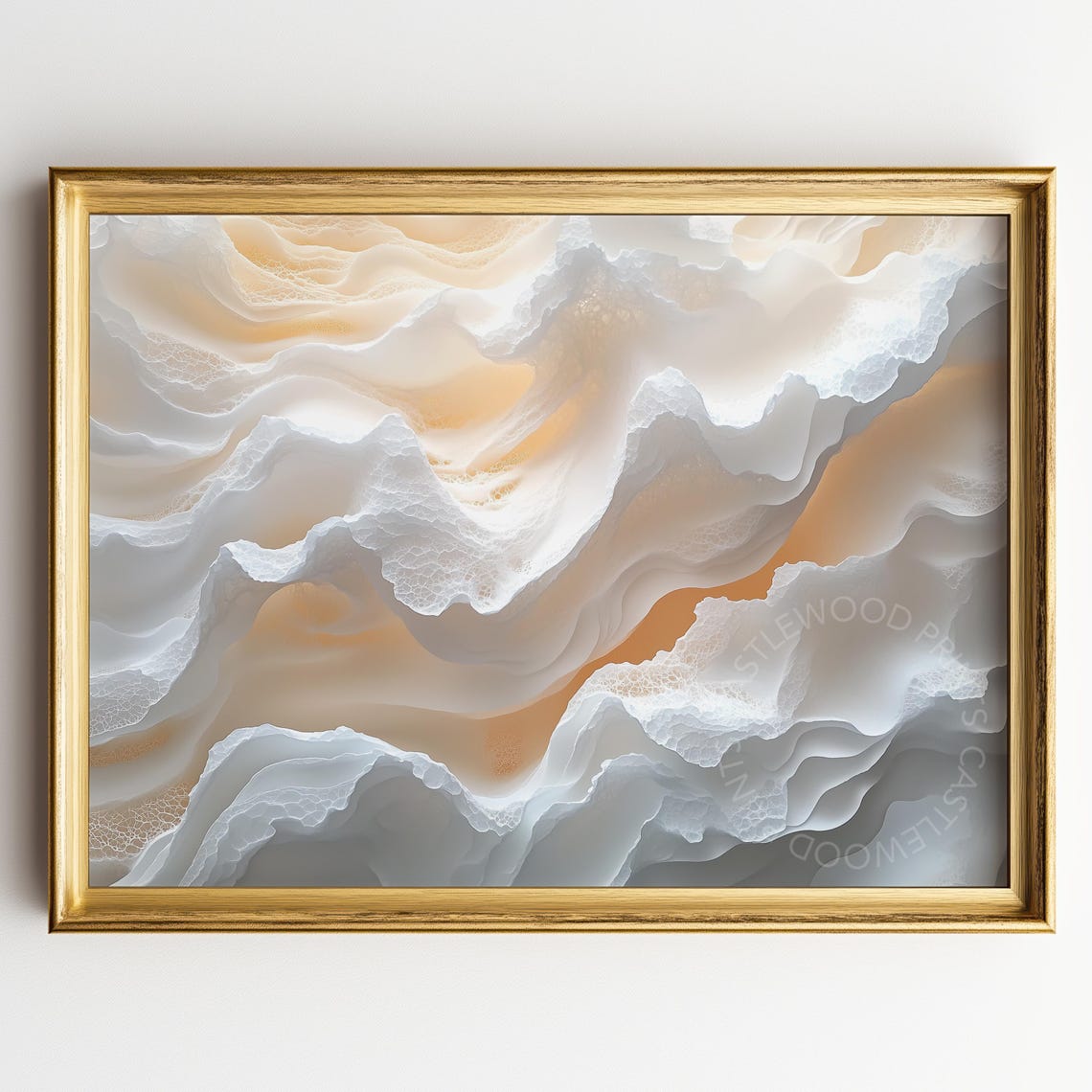 Ethereal White Lace Wave Abstract Cloudscape Neutral Modern Art Print