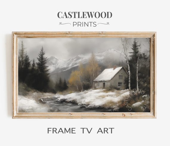 Rustic Winter Cabin Tv Art Snowy Landscape For Frame Stream With Cozy Cottage Decor Wall 82