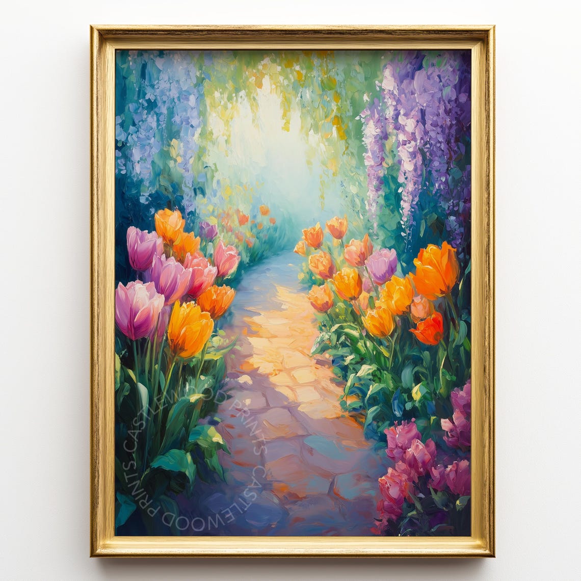 Tulip Garden Pathway Wisteria Impressionist Spring Floral Poster