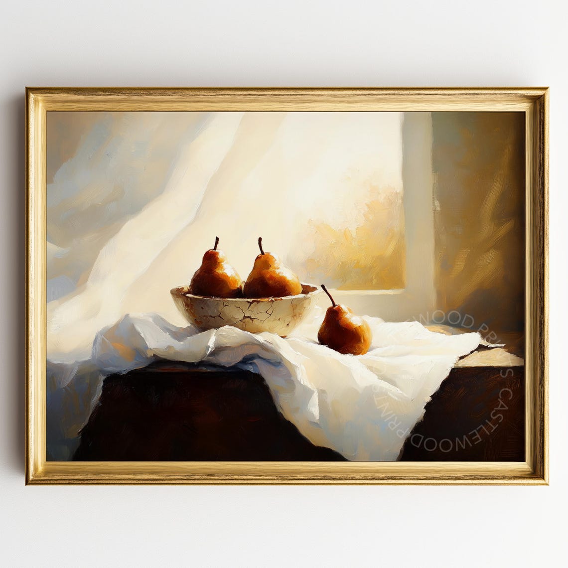 Pears in a Rustic Bowl by the Bright Window Still Life Poster
