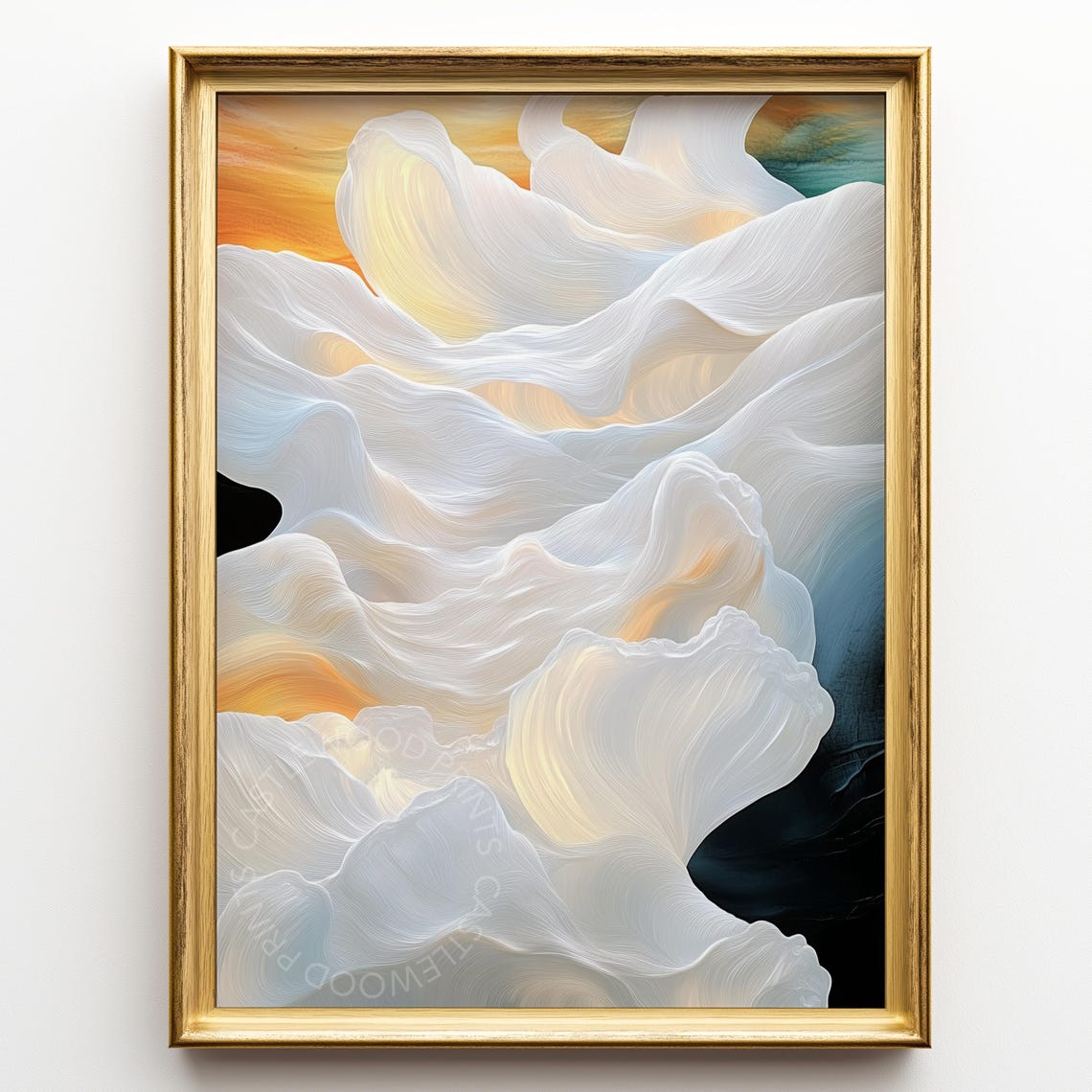 White Sunset Waves Abstract Ocean Flow Painting Decor Poster
