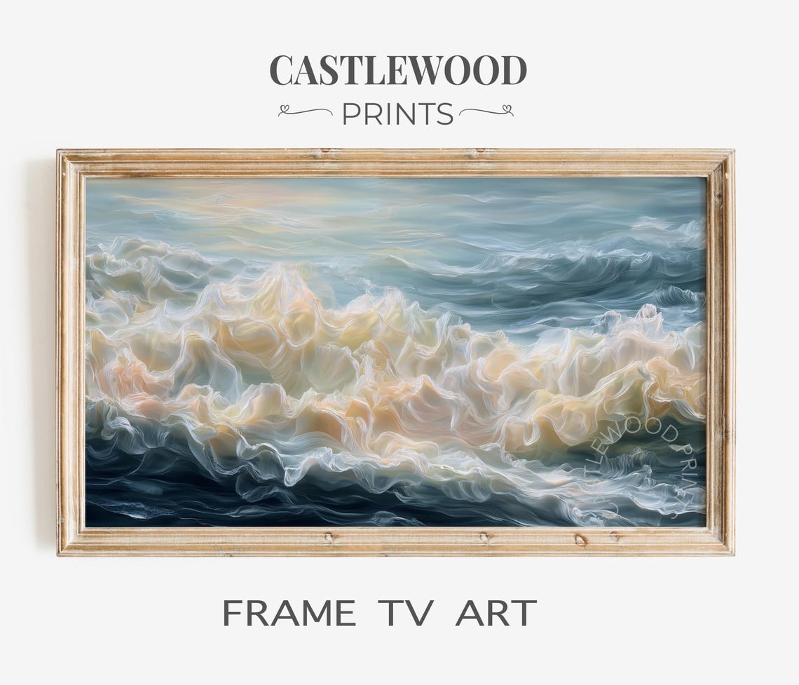 Soft Ocean Wave Foam White Blue Coastal Seascape Calm Poster