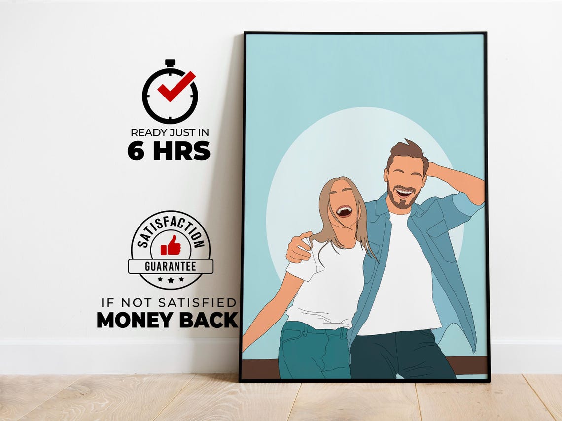 Happy Laughing Couple Portrait on Teal Circle Background Poster