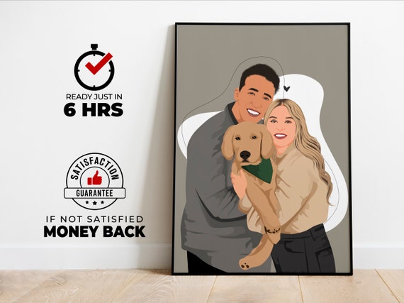 Custom Family Portrait With Pets, Personalized Art