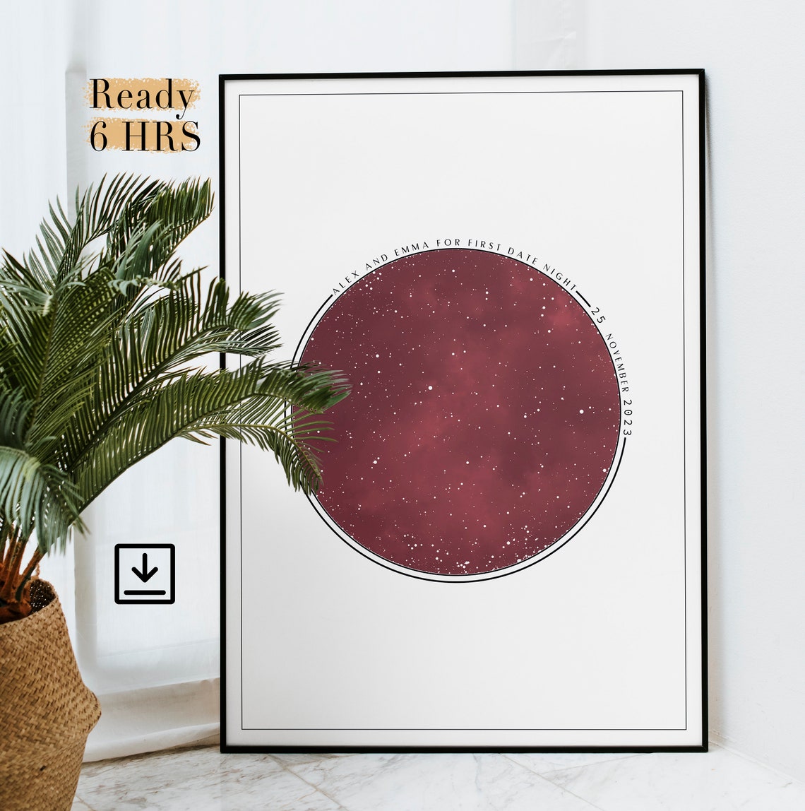 Personalized Burgundy Night Sky Star Map Date Keepsake Print