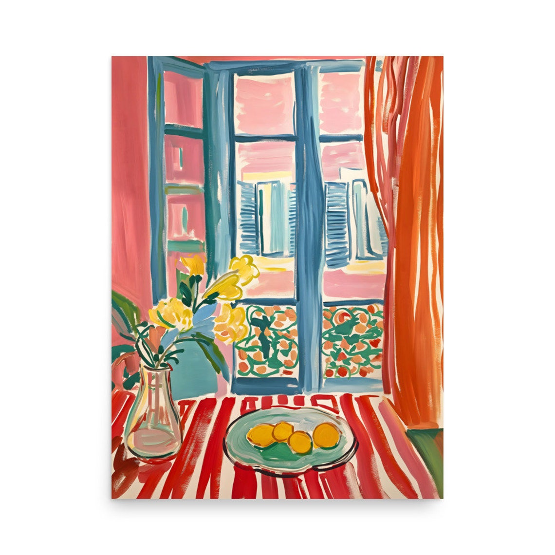 Henri Matisse Style Open Window Lemons Striped Tablecloth Poster - Image 4