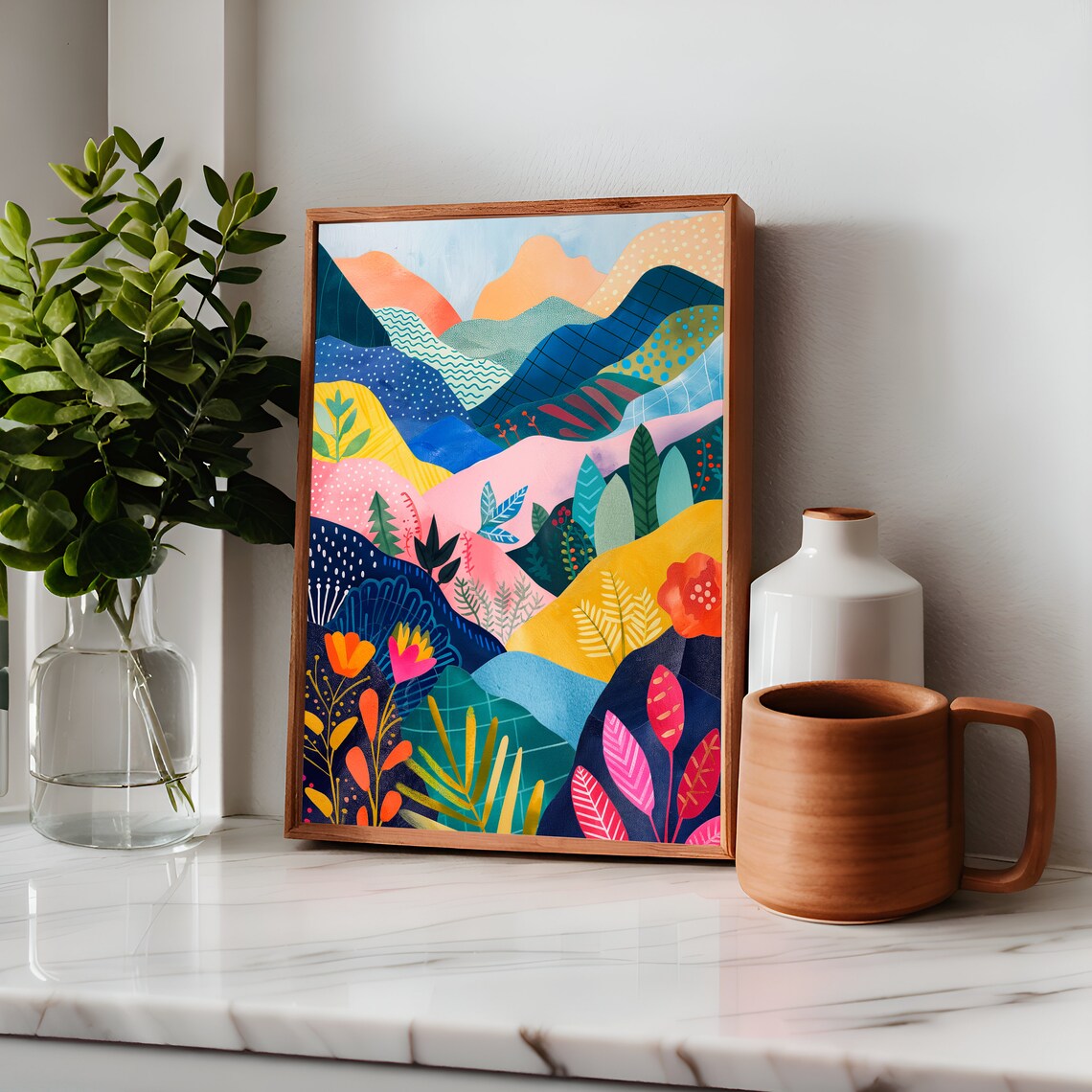 Colorful Mountain Landscape Abstract Floral Art Print - Image 5