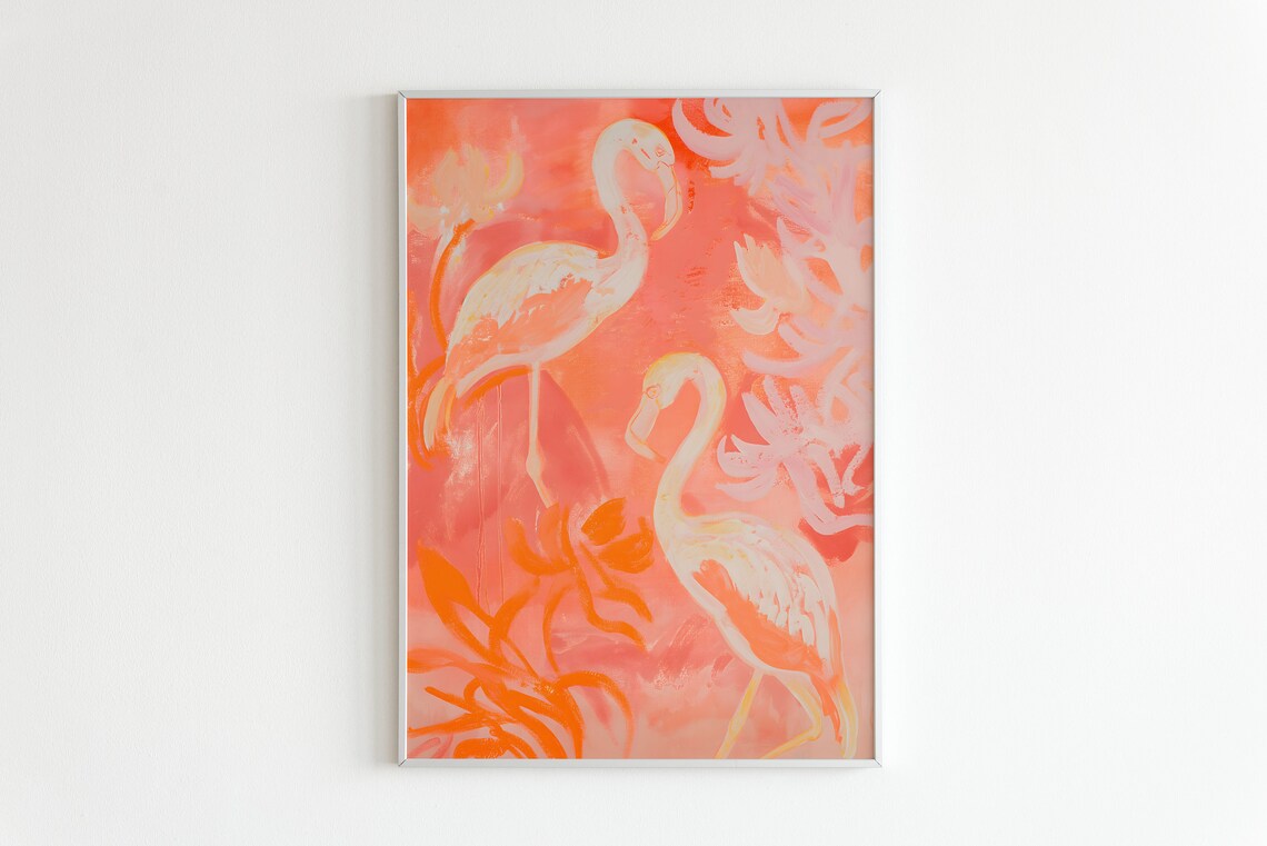 Elegant Pink Flamingos Coral Tropical Blush Bird Scene Poster