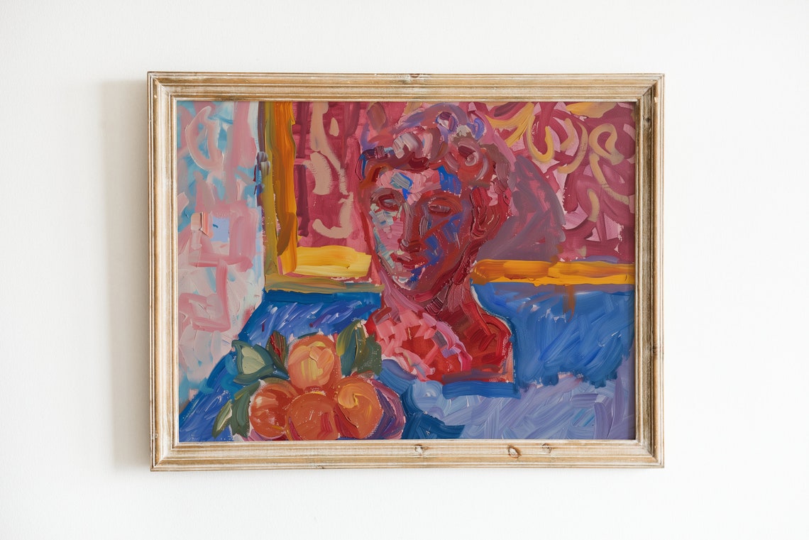 Henri Matisse Style Abstract Bust Portrait Red Blue Fauvist Poster