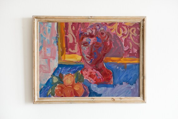 Henri Matisse Style Abstract Bust Portrait Red Blue Fauvist Poster