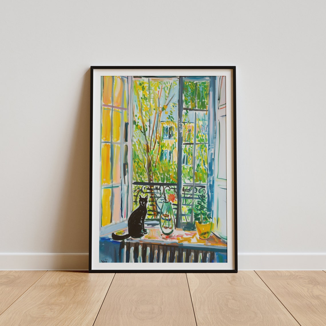 Henri Matisse Style Open Window Black Cat Paris Balcony Poster - Image 5