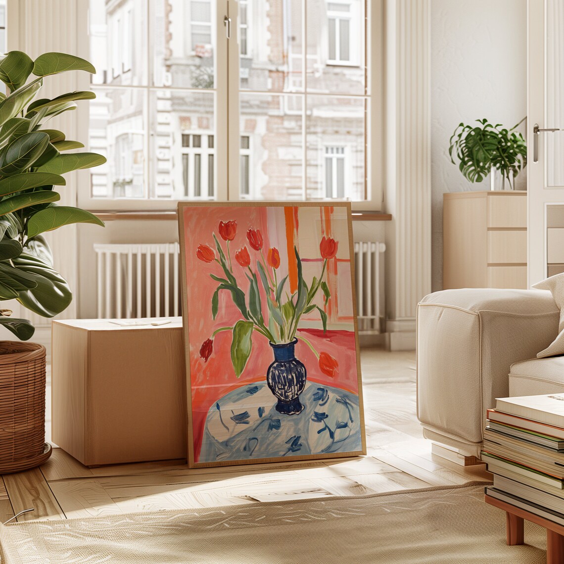 Red Tulips Blue Vase Fauvist Still Life Pink Room Floral Poster - Image 5