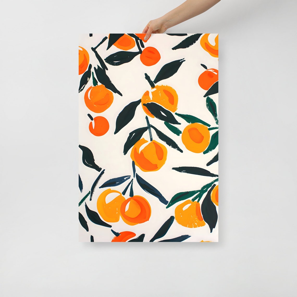 Modern Orange Citrus Pattern Dark Leaves Minimalist Art Poster - Image 2