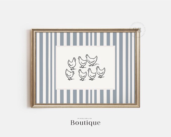 Chicken Line Art Farm Animal Kitchen Wall Decor Nursery Illustration Vintage Farmhouse No751