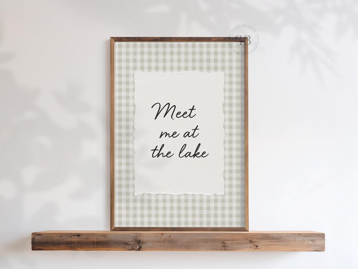 Meet Me at the Lake Script Quote Cabin Gingham Entryway Wall Art