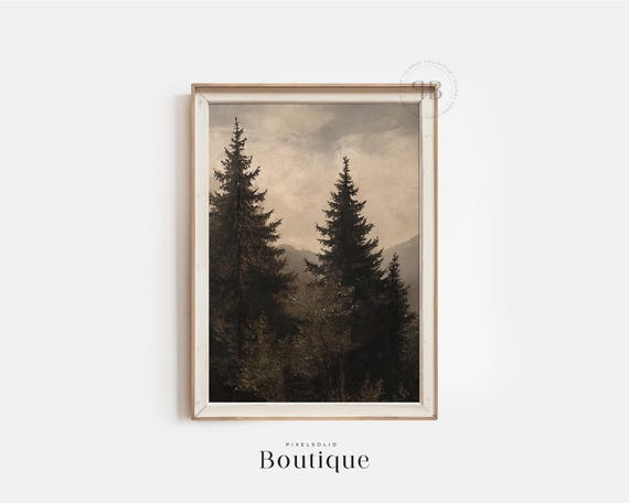 Forest Landscape Print Pine Tree Painting Moody Nature Wall Art Rustic Decor For Cabin Or Woodlandinspired Spaces No545