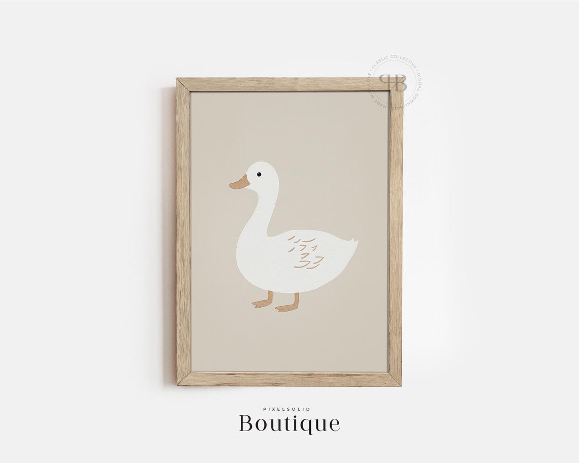 Cute Minimalist White Duck Neutral Nursery Baby Animal Poster