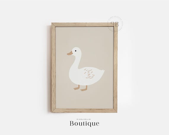 Cute Duck Wall Art Print Minimalist Nursery Decor Scandinavian Style Illustration For Neutral Baby Room No507