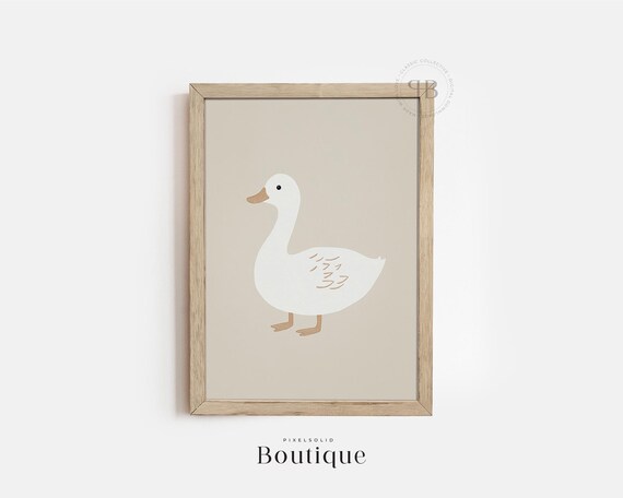 Cute Minimalist White Duck Neutral Nursery Baby Animal Poster