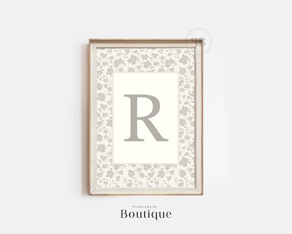 Elegant Floral Monogram Letter R Print New Baby Gift Design Initial Decor Nursery Art No498