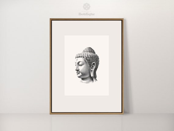 Timeless Buddha Antique Art Print Yoga Decor Minimalist Fine For Bedroom Black And White Etching No099
