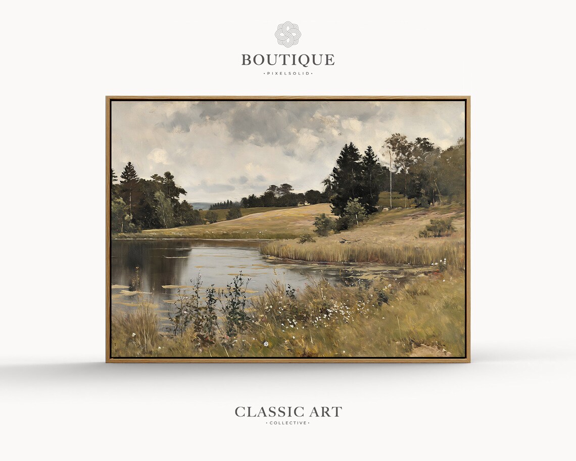 English Countryside Lake Landscape Oil Painting Peaceful Nature Poster