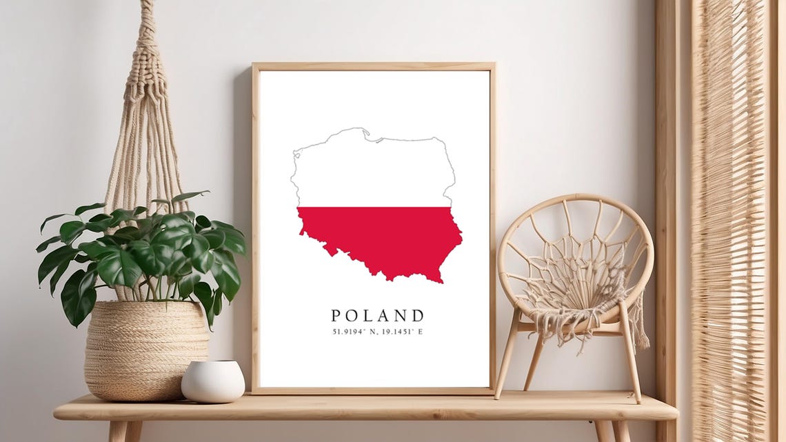 Poland Map Print Flag Latitude Longitude Coordinates Poster Wall Art Home Dcor