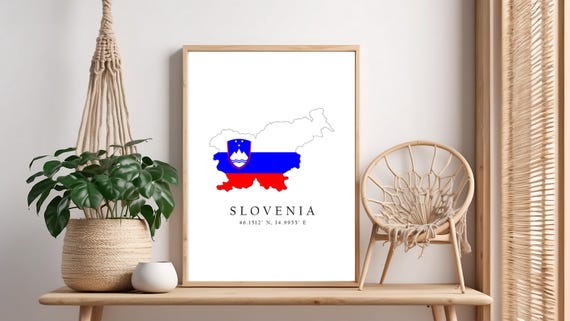 Slovenia Map Print Flag Latitude Longitude Coordinates Poster Wall Art Home Dcor