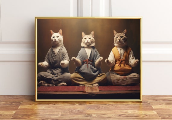 Three Japanese Cats Doing Yoga Poster Prints Wall Dcor