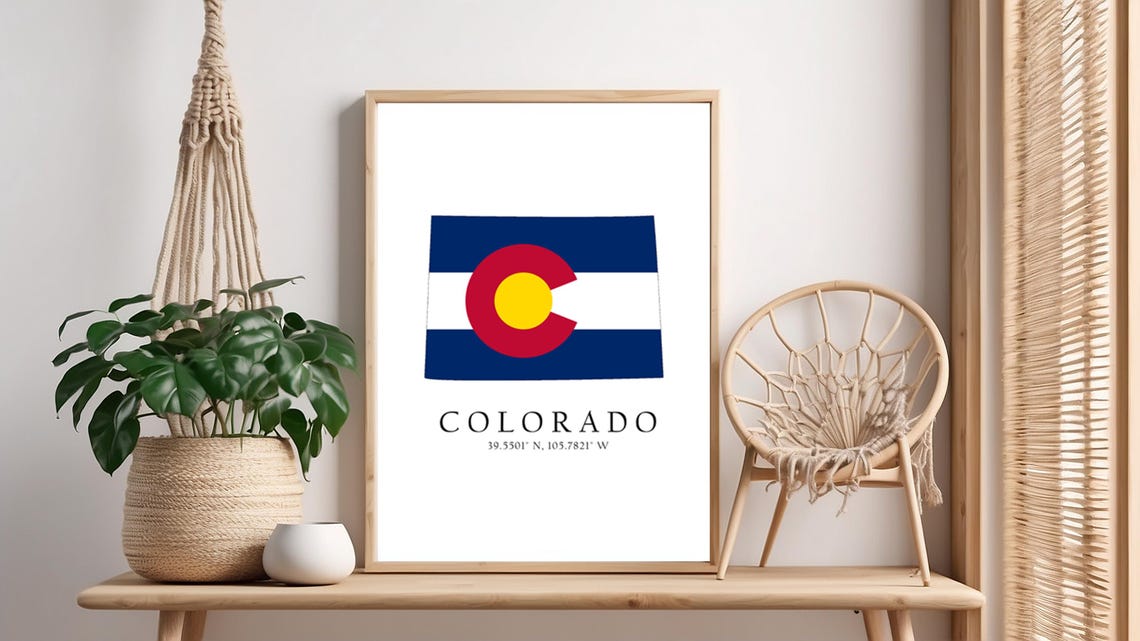 Colorado State Map Flag Silhouette Coordinates Graphic Wall Art