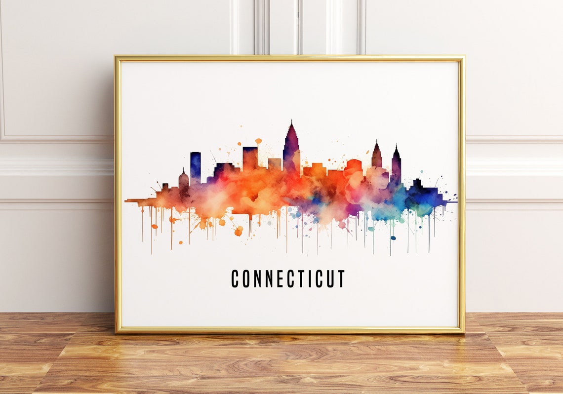Connecticut Watercolor Skyline Abstract Cityscape Art Poster