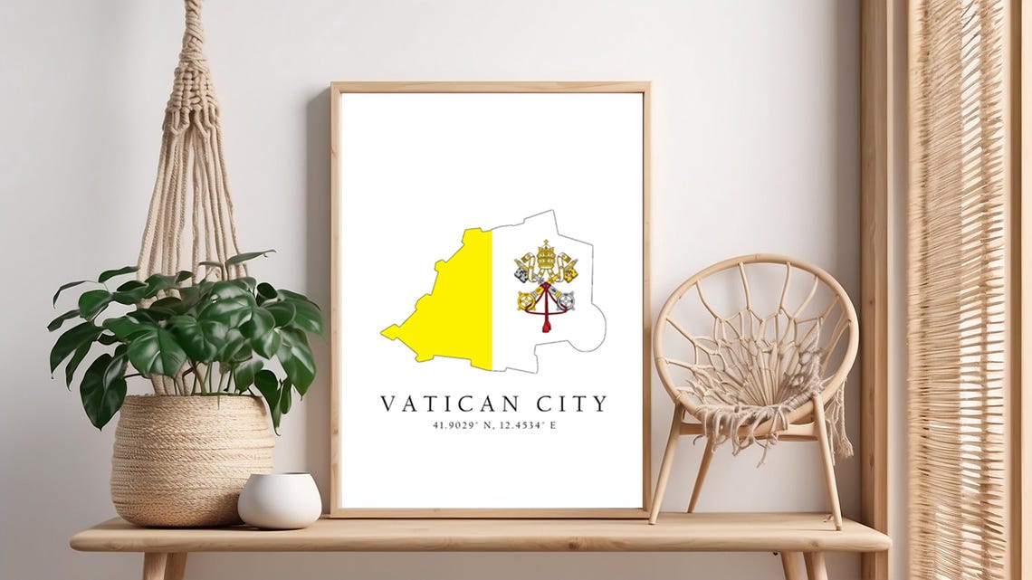 Vatican City Map Print Flag Latitude Longitude Coordinates Poster Wall Art Home Dcor