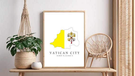 Vatican City Map Print Flag Latitude Longitude Coordinates Poster Wall Art Home Dcor