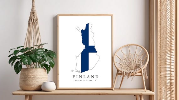 Finland Map Print Flag Latitude Longitude Coordinates Poster Wall Art Home Dcor
