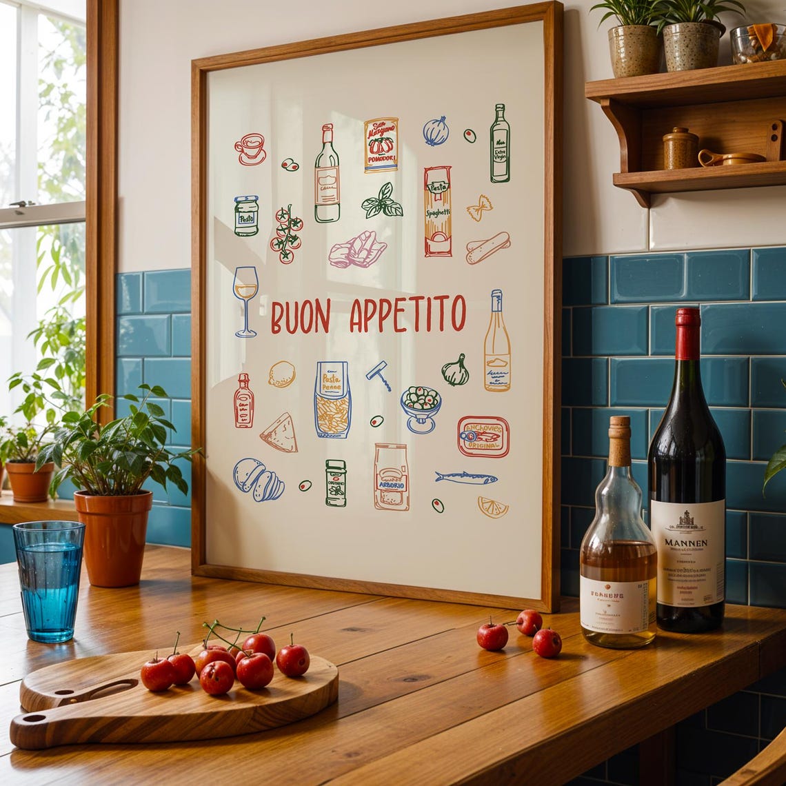 Buon Appetito Italian Ingredients Sketch Kitchen Wall Decor Poster