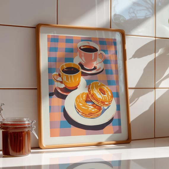 Morning Coffee Art Donut Breakfast Poster Cafe And Kitchen Nook Decor Digital Download