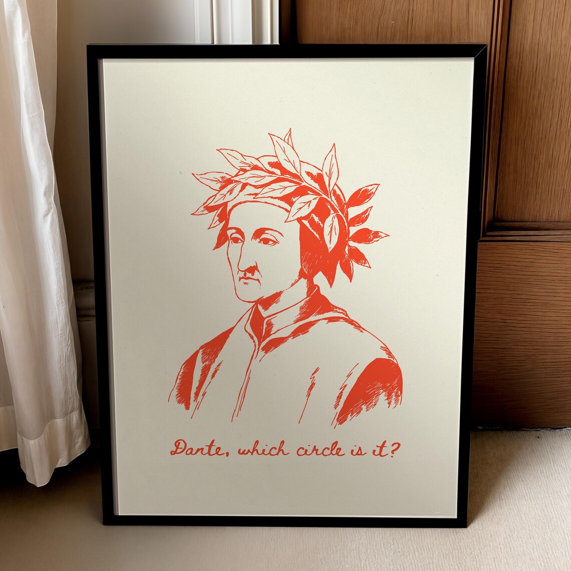 Dark Academia Bookish Dante, Red Line Art Poster