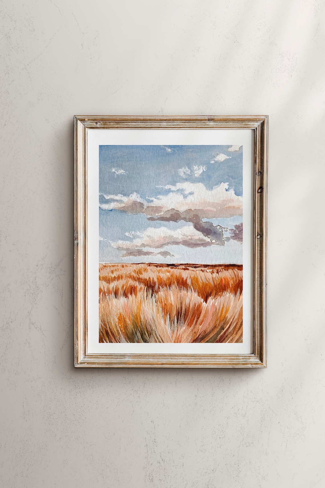 Fall Field Watercolor Landscape, Autumn Decor