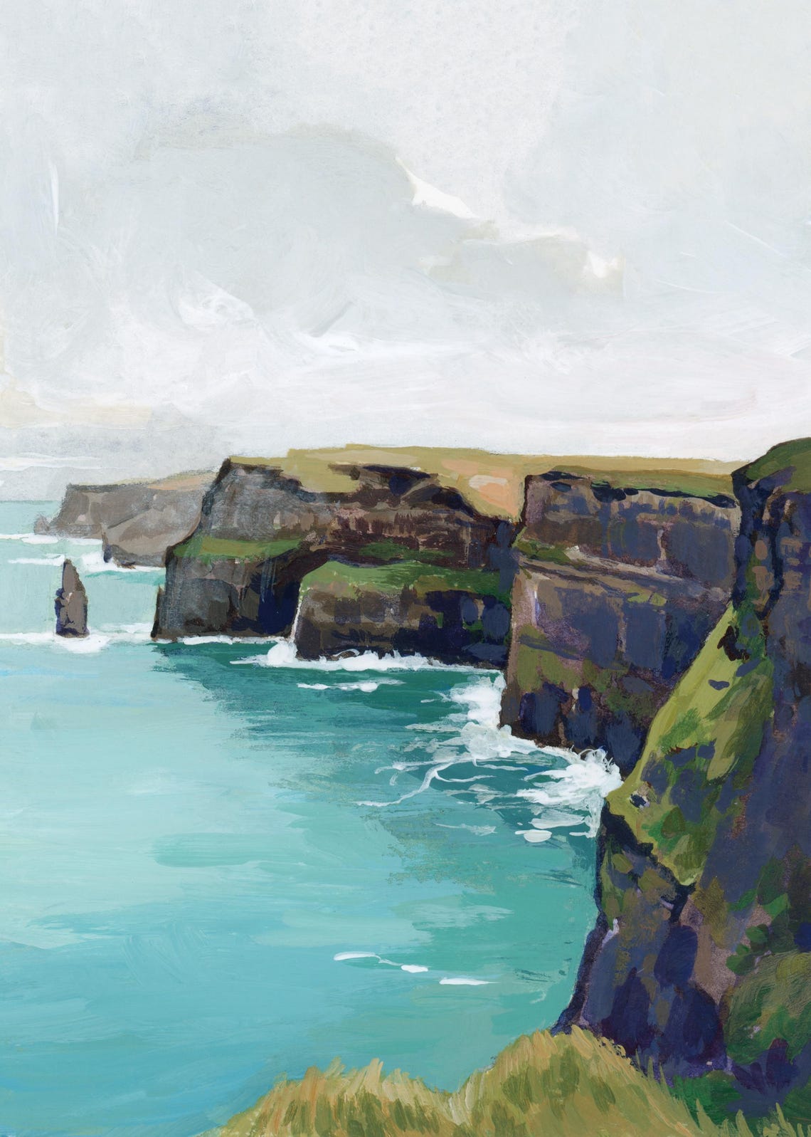 Cliffs Of Moher Ireland Watercolor Landscape Art Print - Image 2