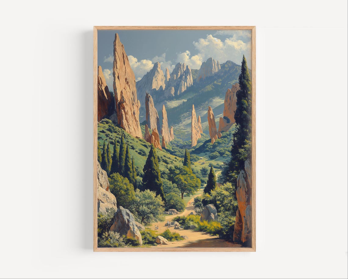 Garden Of The Gods Oil Painting Travel Poster Or Canvas Print Colorado Park Paint Style Wall Art