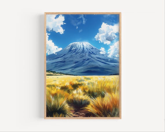 Mount Kilimanjaro Tanzania Watercolor Painting African Volcano Wall Art Poster Or Canvas Print Travel Gift Africa Natural Wonder