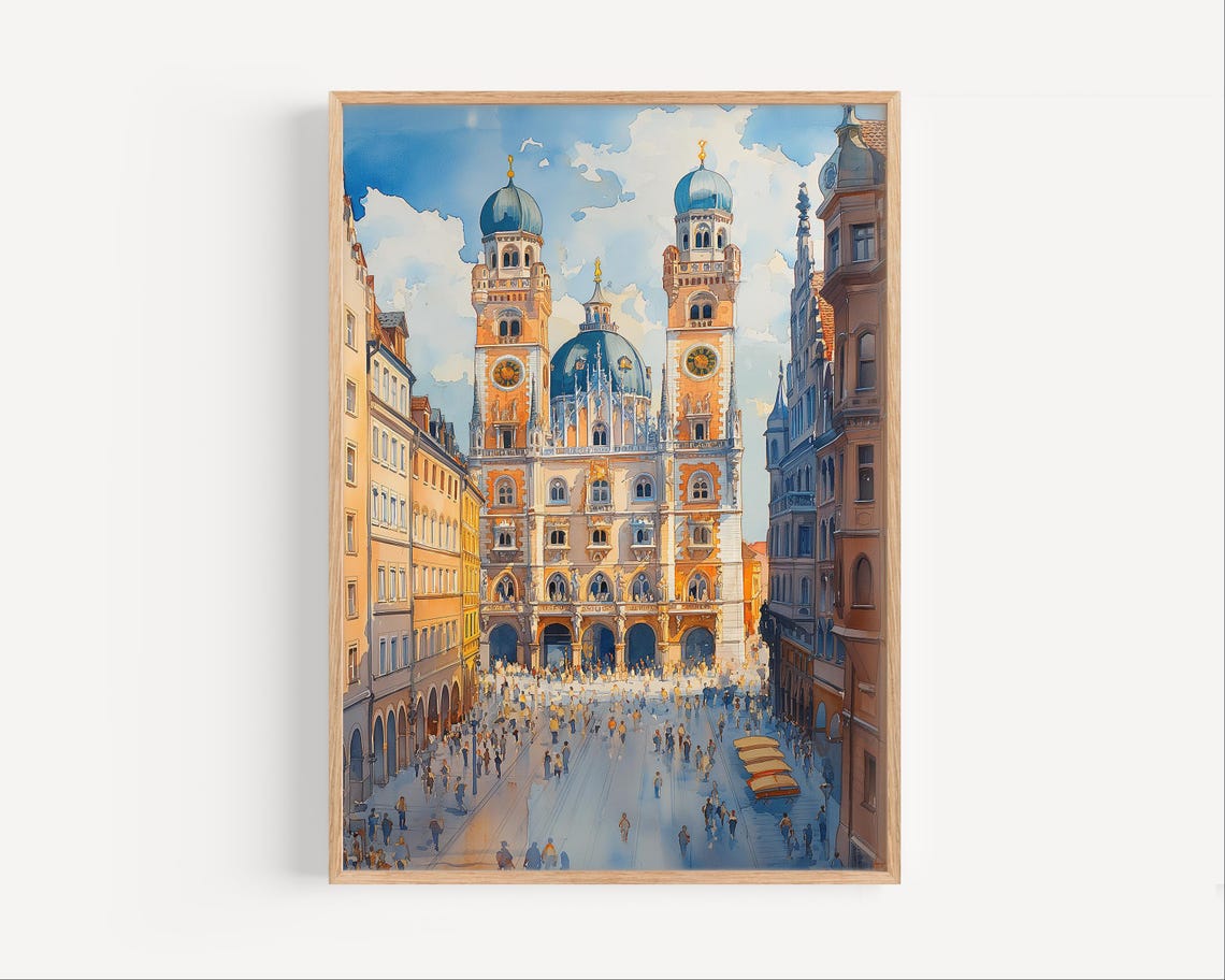 Munich Germany New Town Hall Marienplatz Square Watercolor Poster