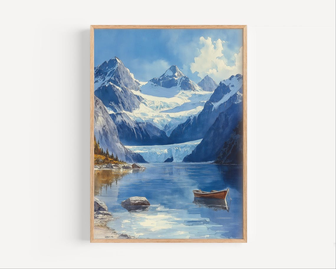 Kenai Fjords National Park Watercolor Painting Poster Print Or Canvas Fjord Wall Art Gift Alaska Travel