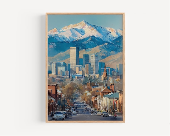 Denver Watercolor Painting Print Colorado Poster Or Canvas Rocky Mountains Watercolour Art Cityscape