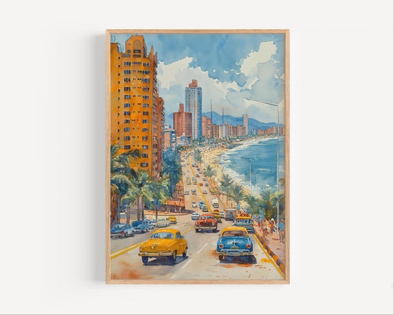 Cartagena Colombia Watercolor Coastal Beach Art Print