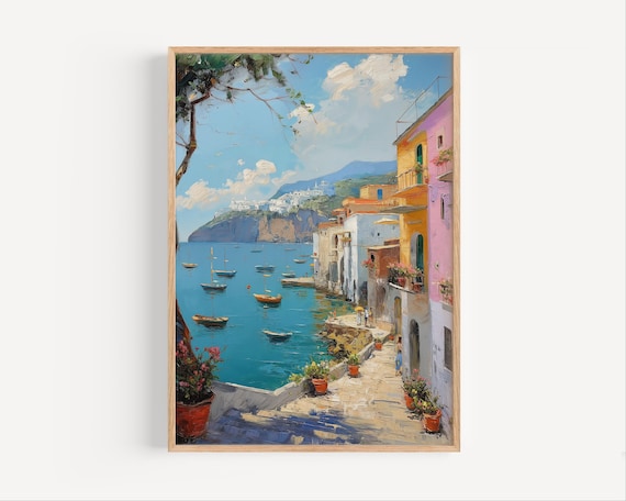 Ischia Italy Amalfi Coastal Street Bay Boats Travel Scenic Poster