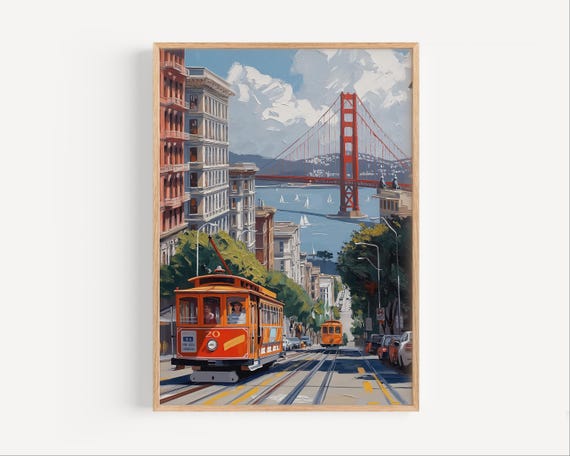 San Fransisco Golden Gate Bridge Oil Painting Wall Art Poster Print Or Canvas Artwork Paint Travel Decor Gift Historical
