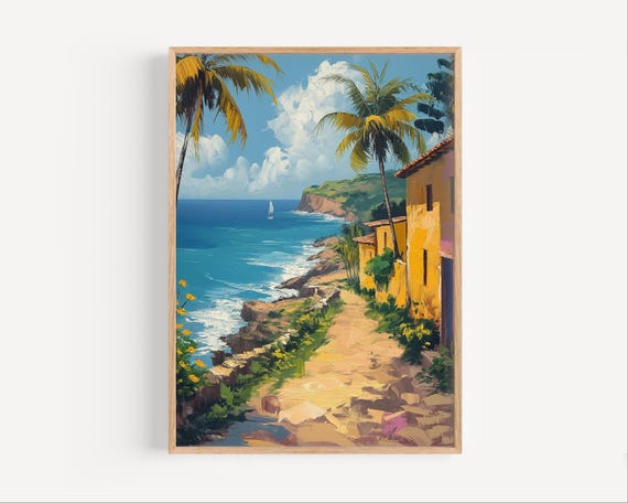 Barbados Oil Painting Caribbean Island Country Travel Poster Print Or Canvas Wall Art Gift Seaside Tropical City Souvenir Paint Style