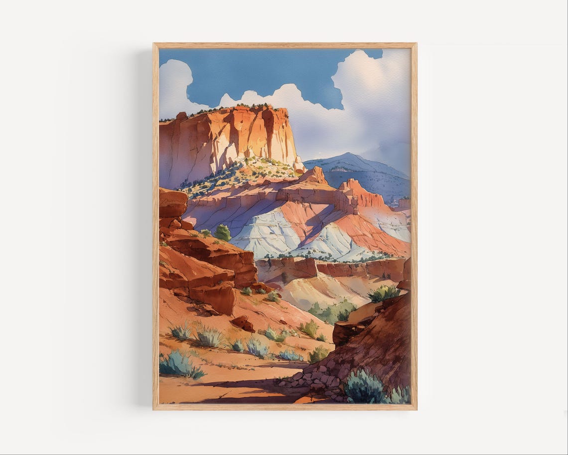 New Mexico Red Rock Canyon in Warm Desert Light Watercolor Poster